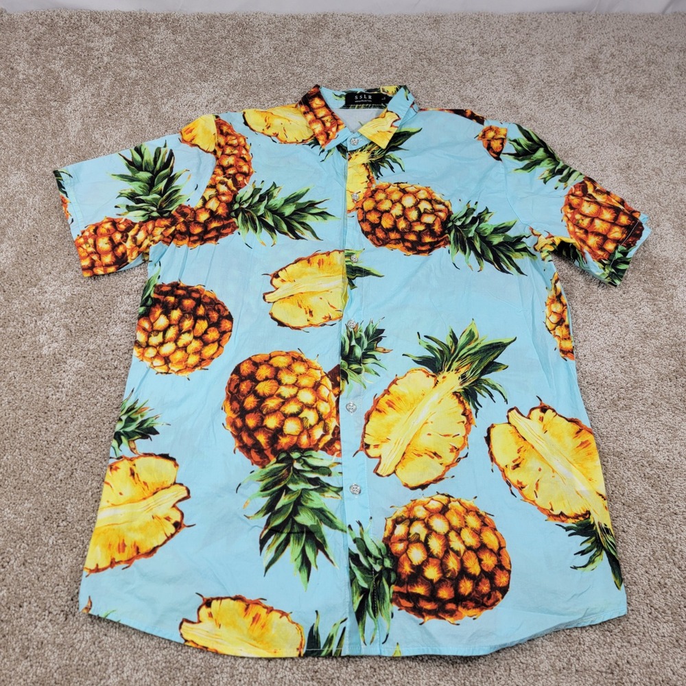 SSLR Pineapple Print Button Up Short Sleeve Hawaiian‎ Shirt - L